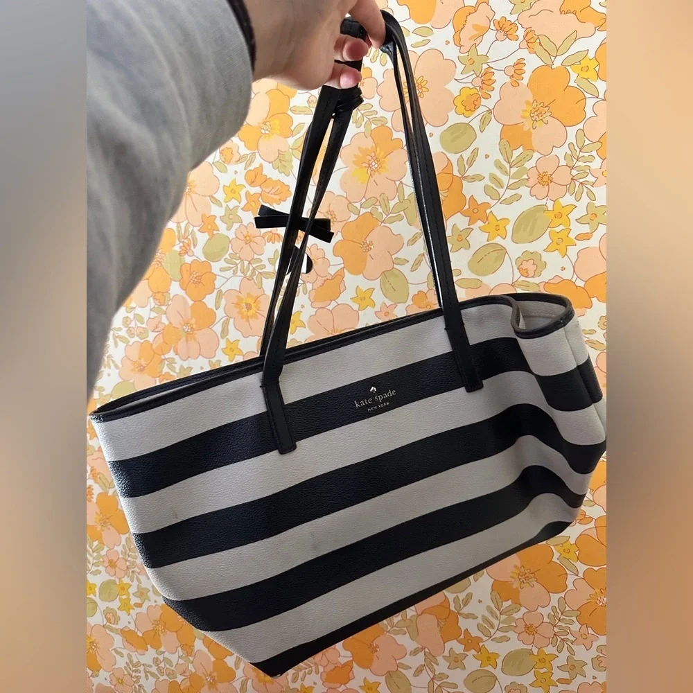 Kate Spade Black and White Striped Tote Bag